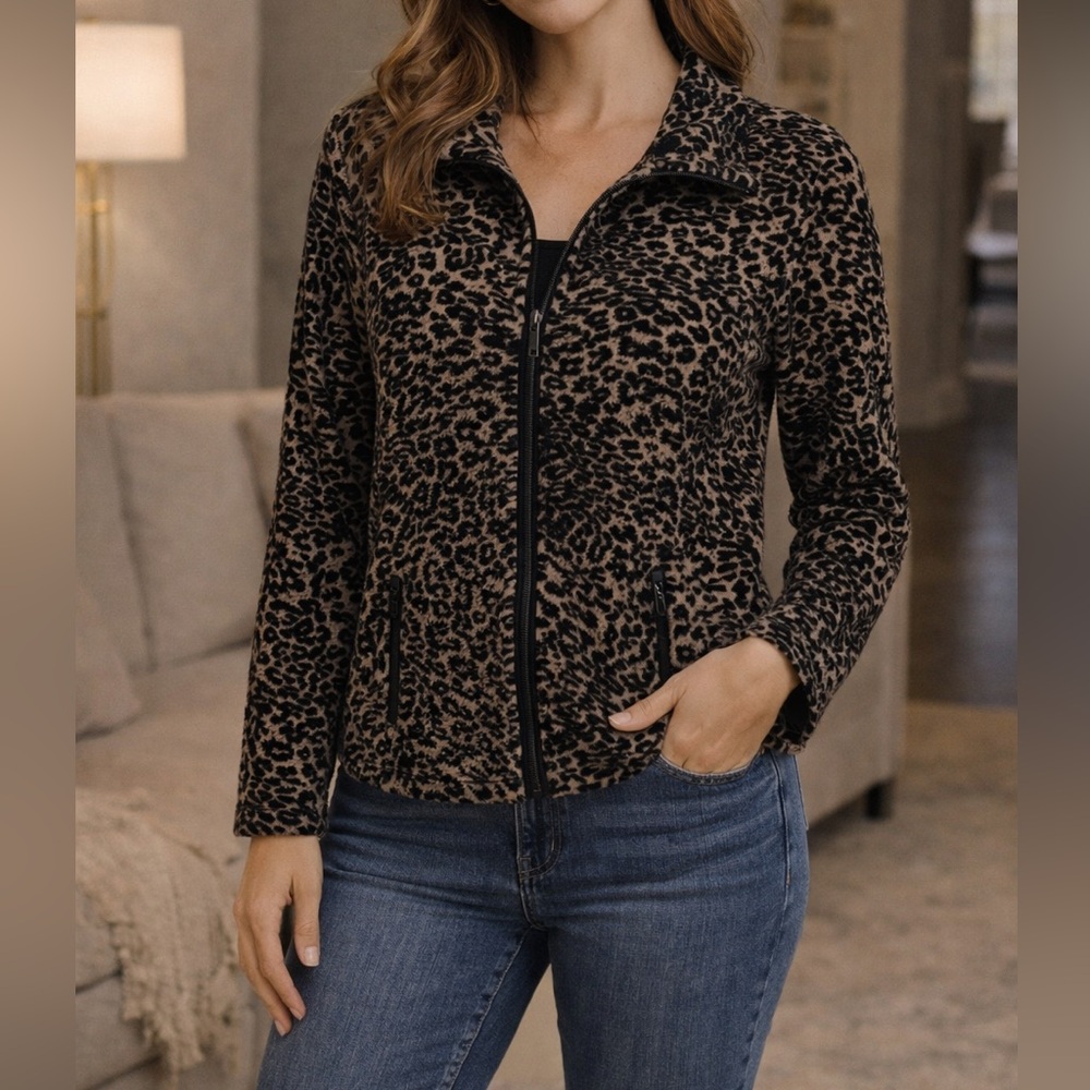 JM Collection Animal Print Zip Jacket | Chic Statement Layer | XL - Picture 1 of 4